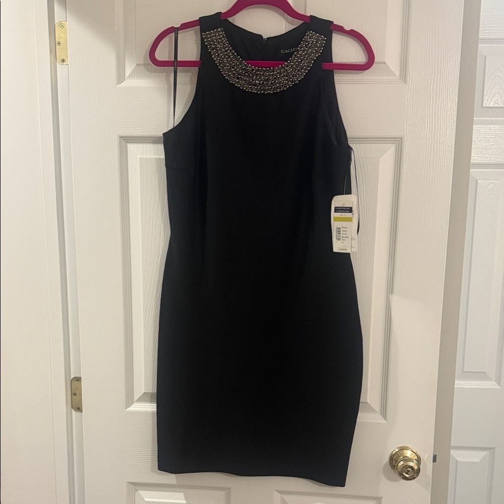 NEW WITH TAGS Cachet Elegant Black Mini Dress with Studded Neckline